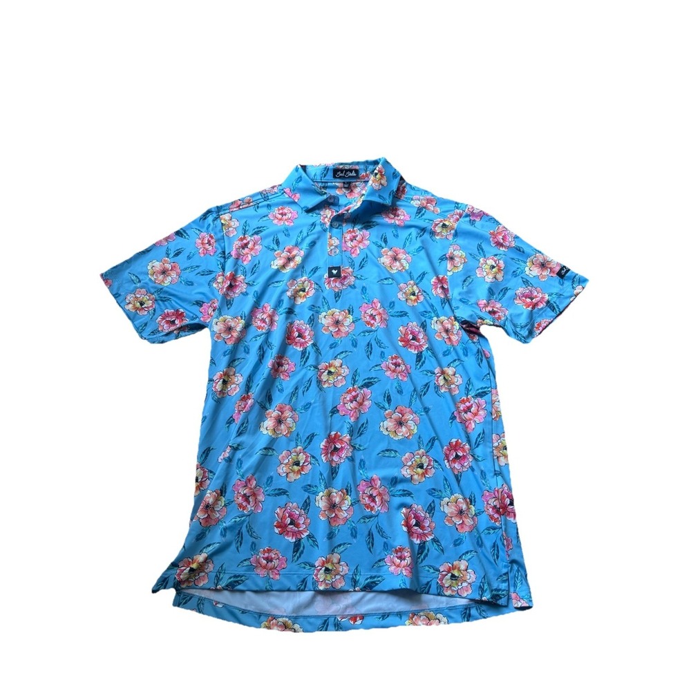 Bad Birdie Floral Pattern Polo Men's Large Blue AOP Golf Summer